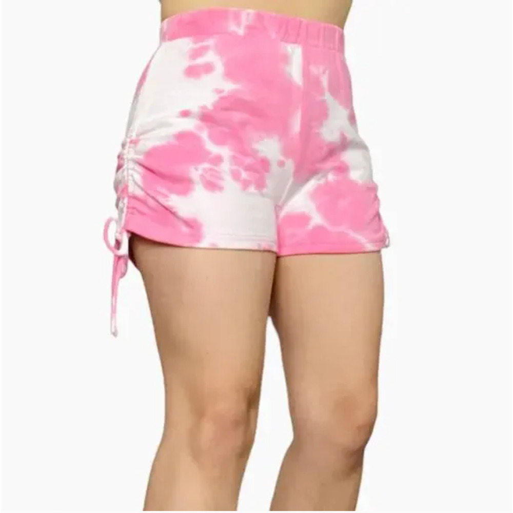 Le Lis Pink White Tie Dye Ruched High Rise Lounge Casual Pull On Sweat Shorts